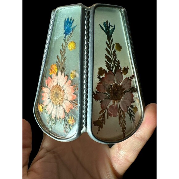 Pressed Flowers In Glass Tea Light Holder Vintage Votive Candle Boho Lot Of 3 - Picture 16 of 16